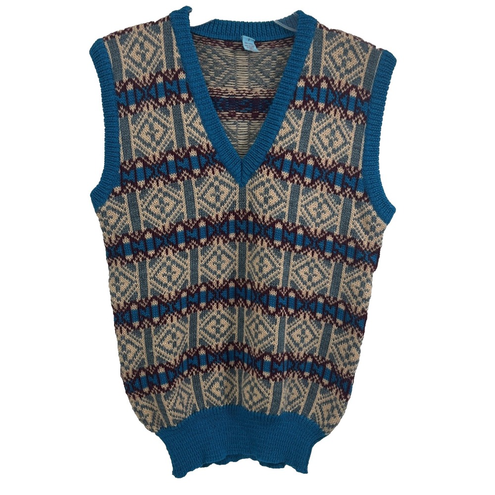 VTG Ann Taylor 100% Wool Fair Isle Sweater Vest Size S Women Blue Made in Italy